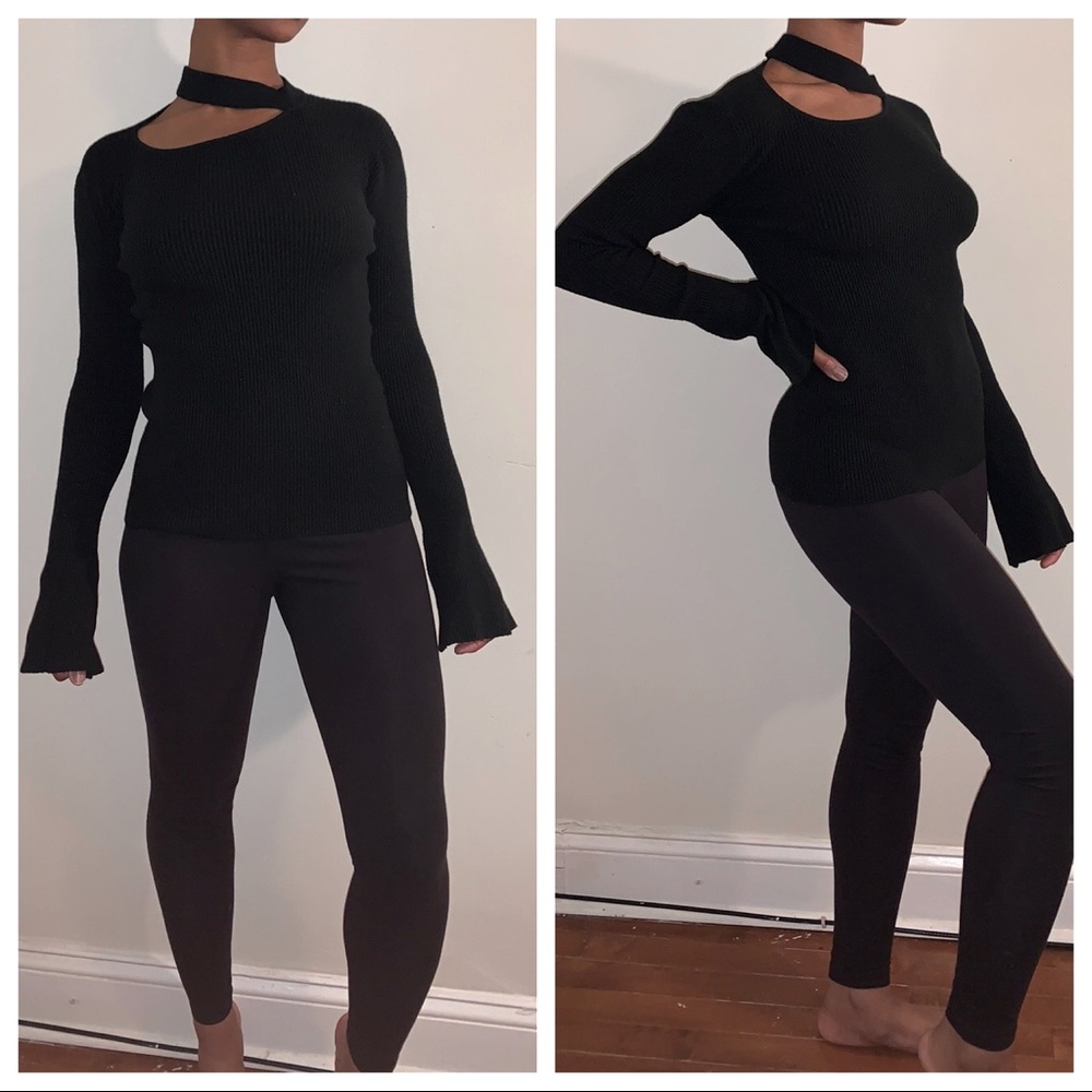 Black cut out long sleeve top